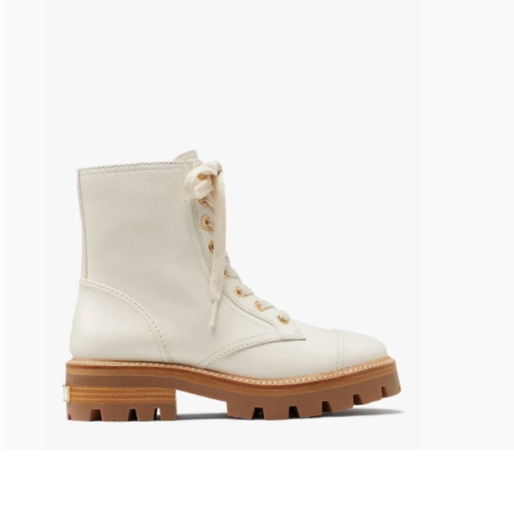♠️kate spade Merritt Lug Nappa Lace Up Booties Halo White NIB Combat Boots